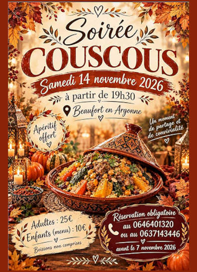 Couscous à Beaufort-en-Argonne le samedi 14 novembre